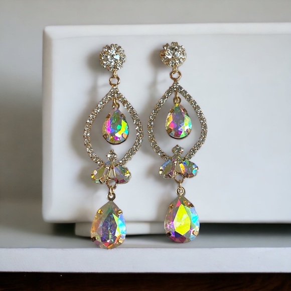 Silver Crystal Drop Earrings Wedding Bridal Bridesmaid Prom Statement Earrings - Picture 6 of 12